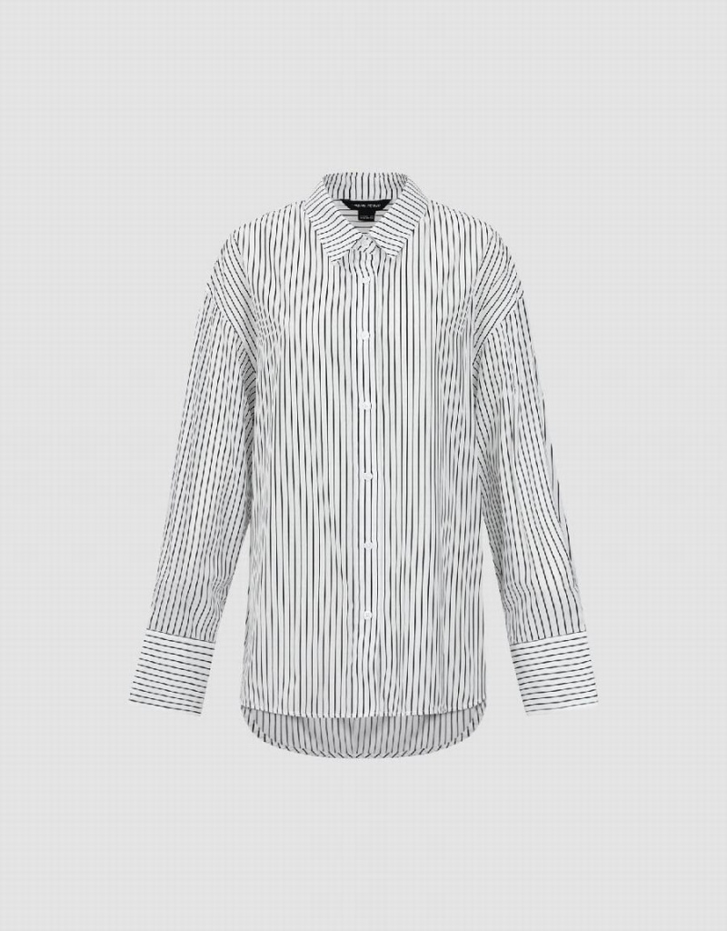 White Women\'s Urban Revivo Button Up Striped Straight Shirts | DKU5664UZ