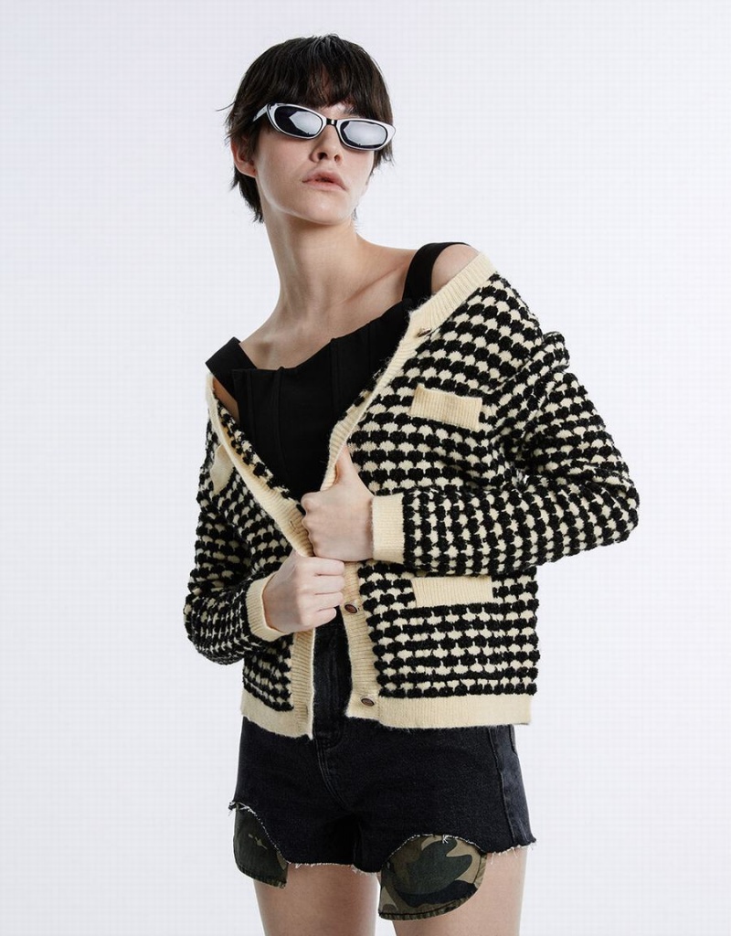 White Women's Urban Revivo Checkered Cardigan | CLS2097CK