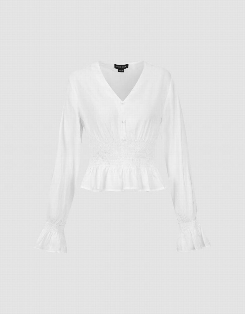 White Women's Urban Revivo Chiffon V-Neck Overhead Blouse | MDG5167MY