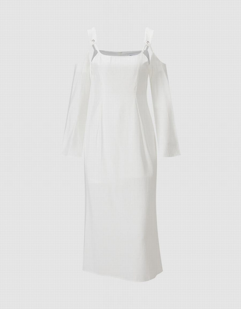 White Women's Urban Revivo Cold Shoulder Dress | PWH4539NH