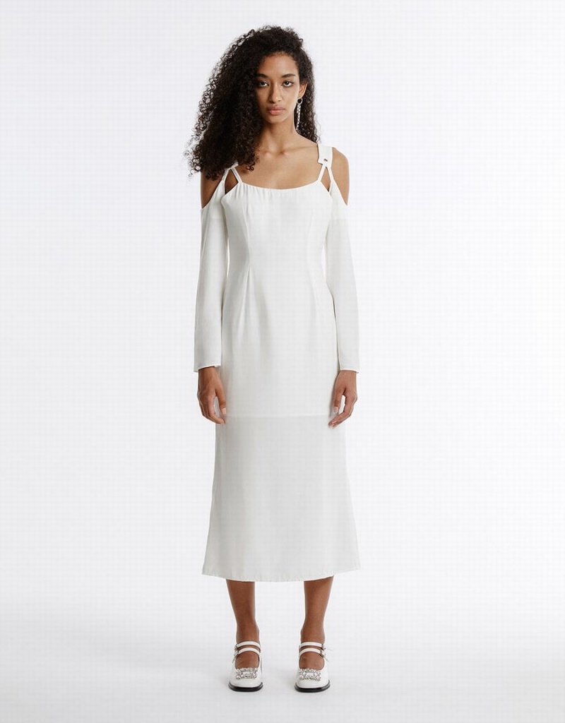 White Women's Urban Revivo Cold Shoulder Dress | PWH4539NH