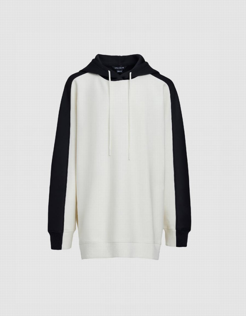 White Women's Urban Revivo Contrast Fabric Hoodie Sweatshirts | IDJ8335KP