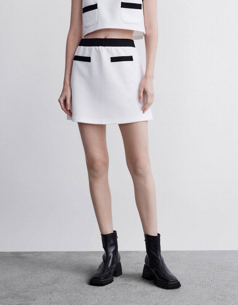 White Women's Urban Revivo Contrast Trim Mini Skirts | SNG7750ZI