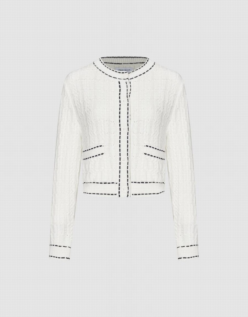 White Women's Urban Revivo Crew Neck Knitted Cardigan | NIF5637QU