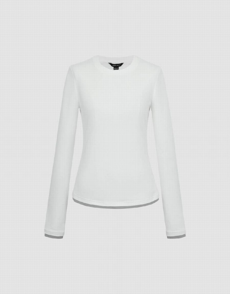 White Women's Urban Revivo Crew Neck Knitted Skinny T Shirts | WTS9112AQ