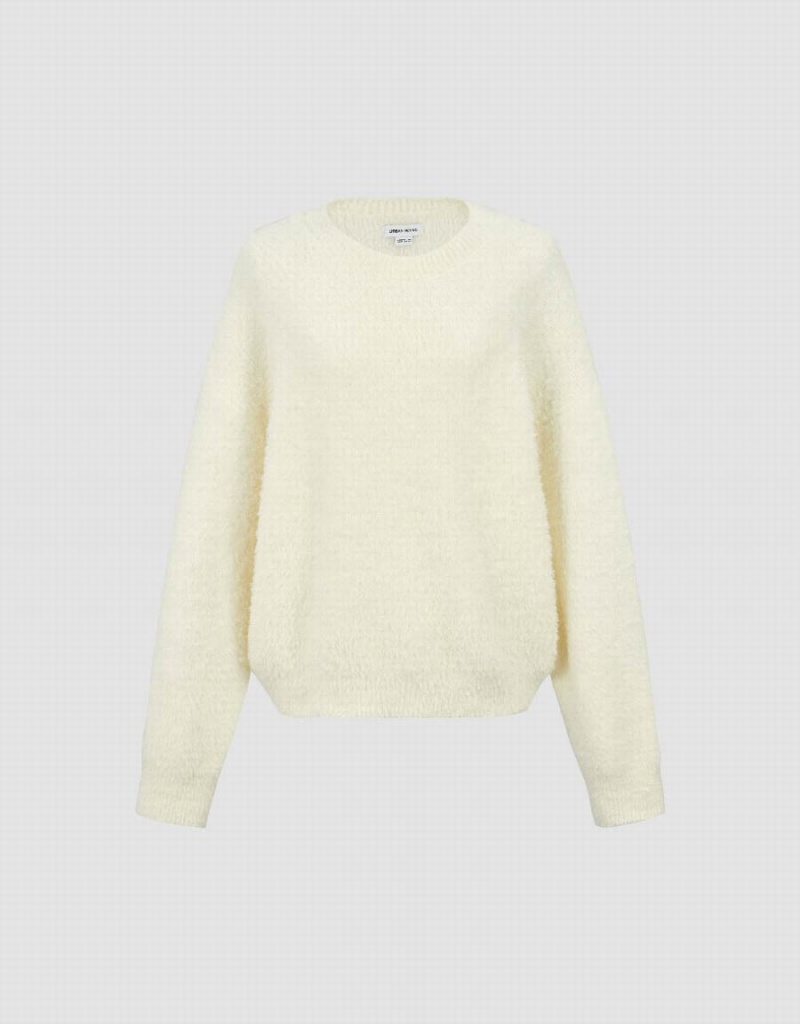 White Women's Urban Revivo Crew Neck Loose Sweaters | QEE7236QS