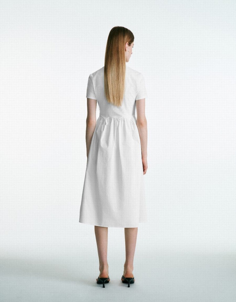 White Women's Urban Revivo Crew Neck Straight Dress | BHW4863JQ