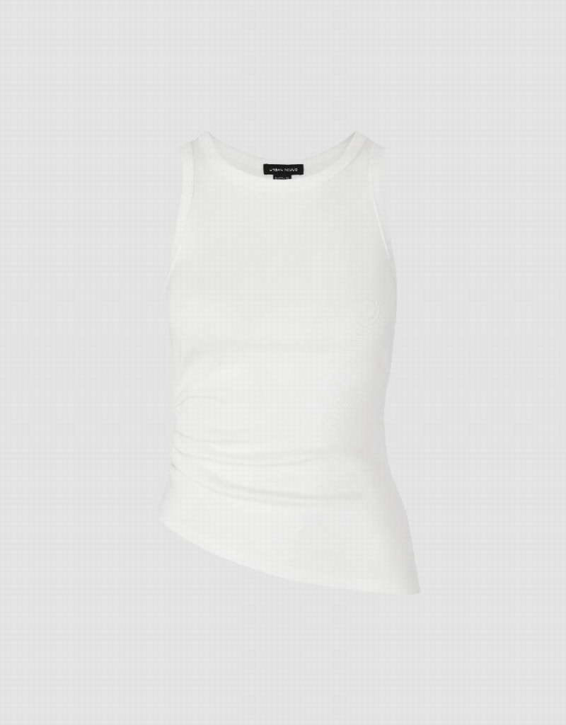 White Women's Urban Revivo Crew Neck Tank Top | FVM9214ZT