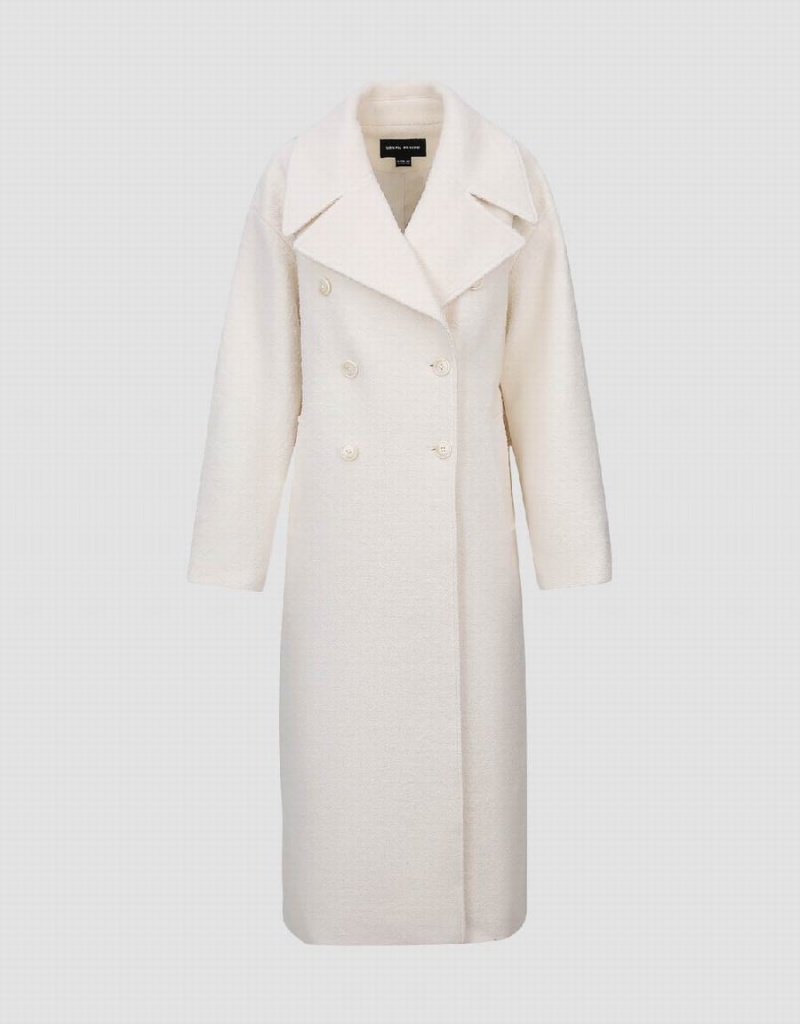 White Women's Urban Revivo Double Breasted Straight Long Coats | HBA3553MZ