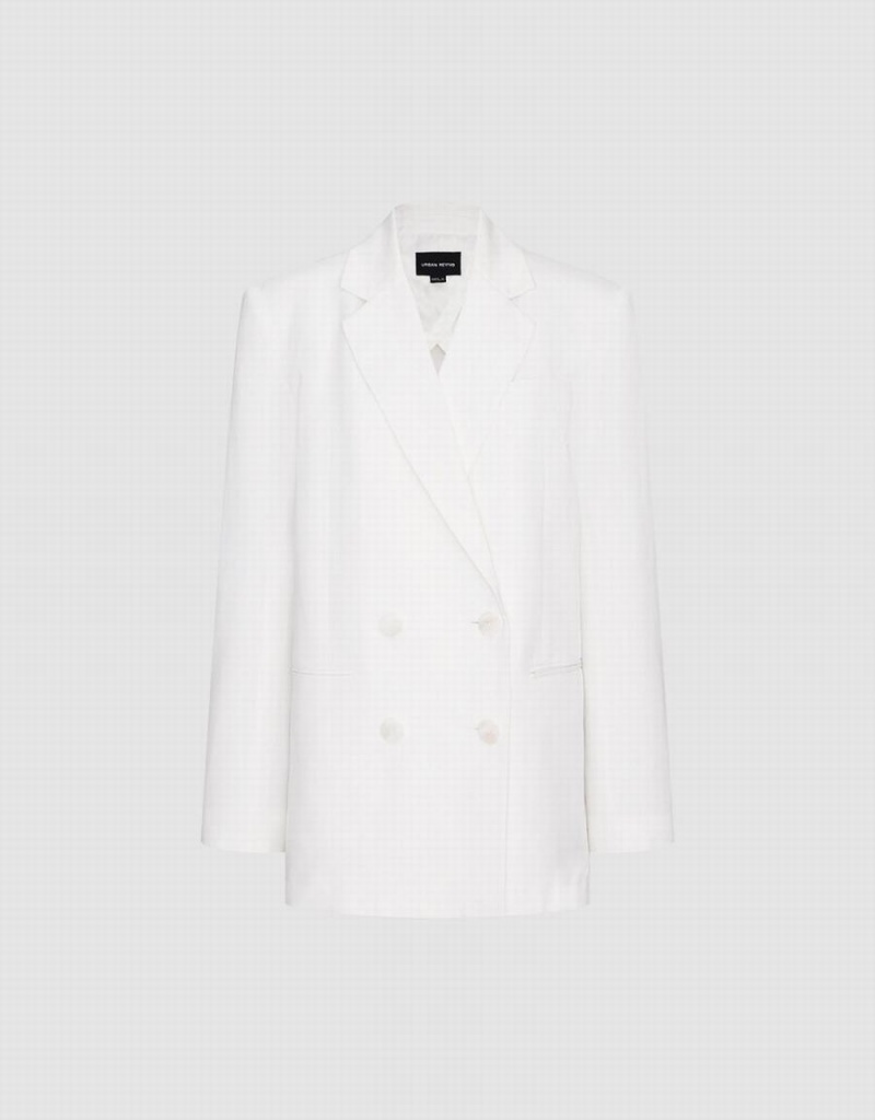 White Women's Urban Revivo Double Breasted Tailored Blazers | RGP182BT