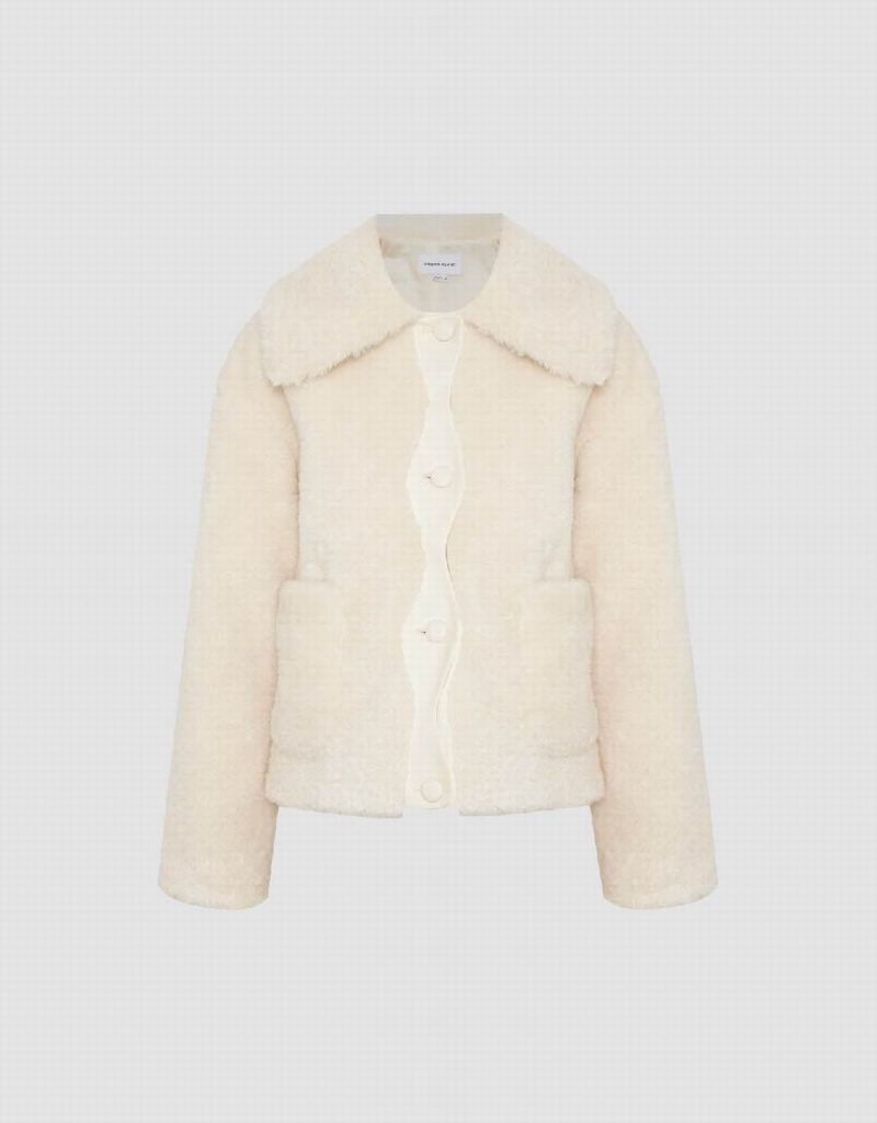 White Women's Urban Revivo Drop Shoulder Sleeve Furry Coats | KYG2767KM