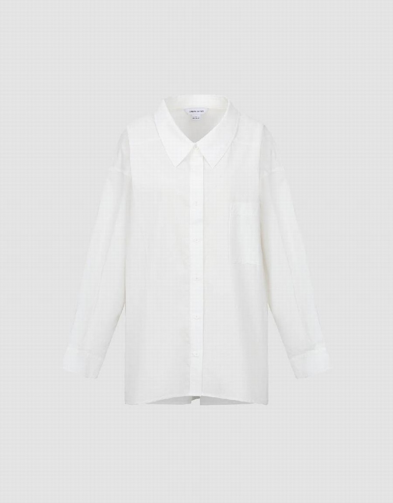 White Women's Urban Revivo Drop Shoulder Sleeve Button Up Straight Shirts | QTS772OT