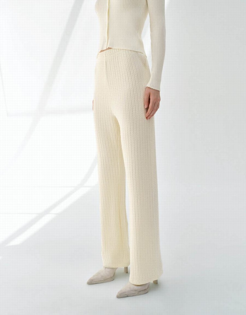 White Women's Urban Revivo Elastic Waist Wide-Leg Pants | PLM9524KE