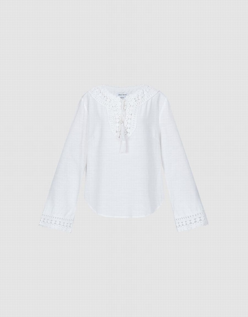 White Women's Urban Revivo Embroidered Blouse | HGZ5147NT