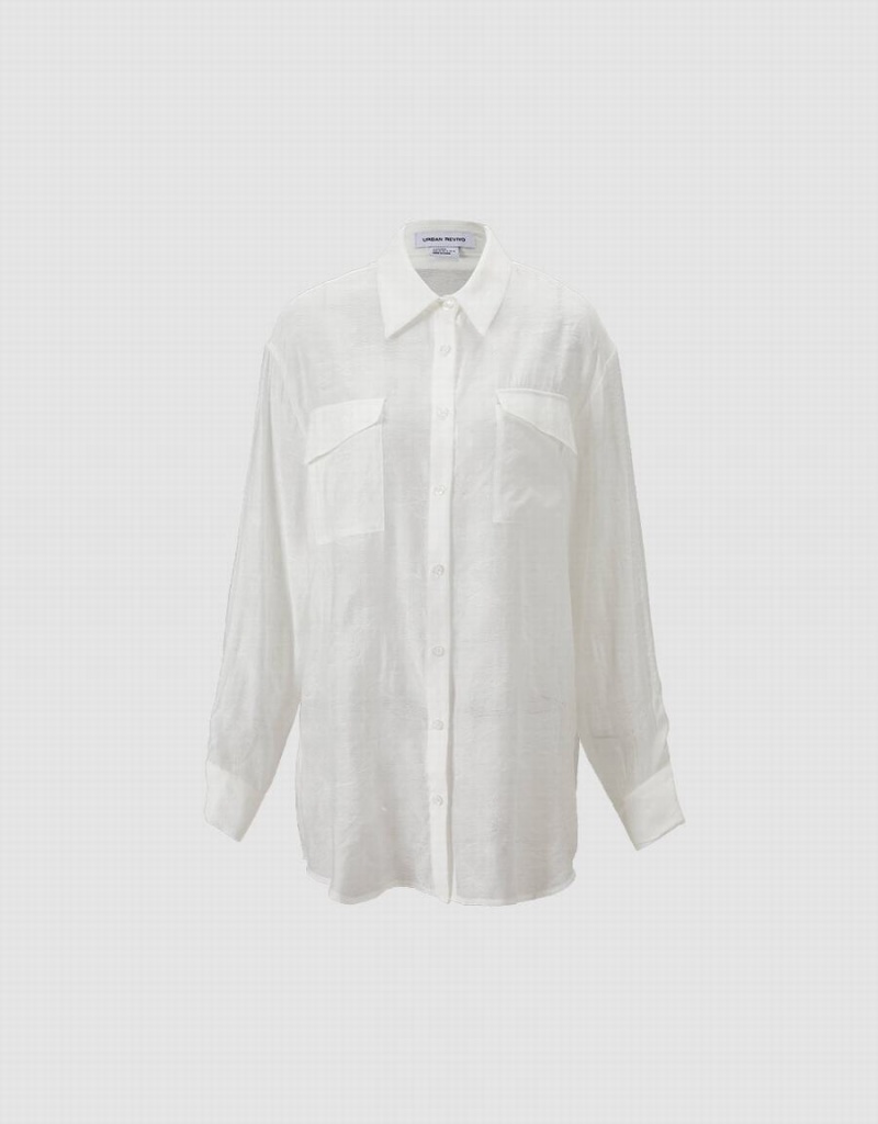 White Women's Urban Revivo Flap Pocket Shirts | JWF7757YV