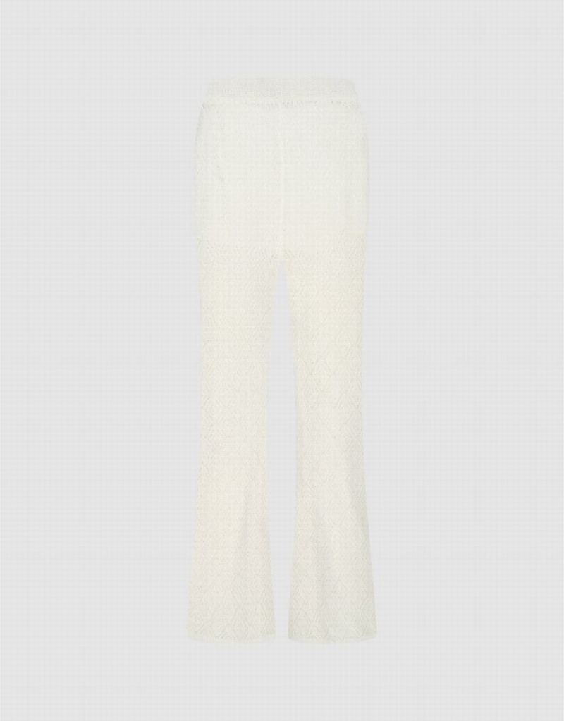 White Women's Urban Revivo Flare Knitted Pants | FTO7677MS