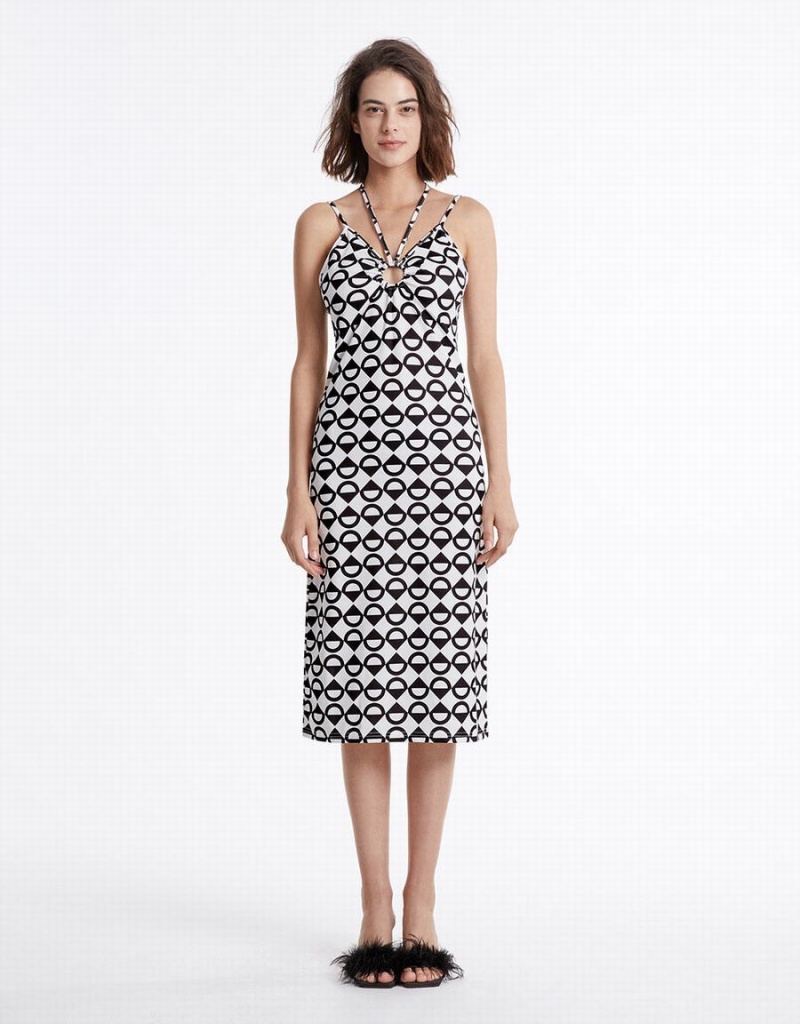 White Women's Urban Revivo Geometric Print Midi Dress | UXT8153OK