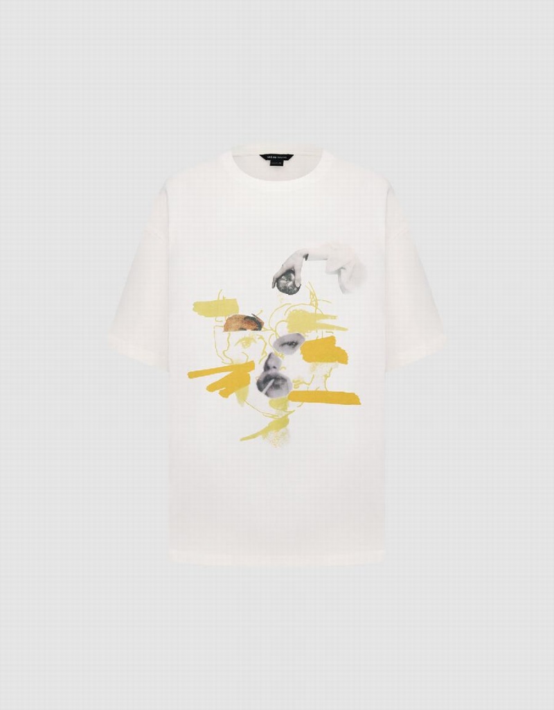 White Women's Urban Revivo Graphic Crew Neck Straight T Shirts | ZOW6648KM