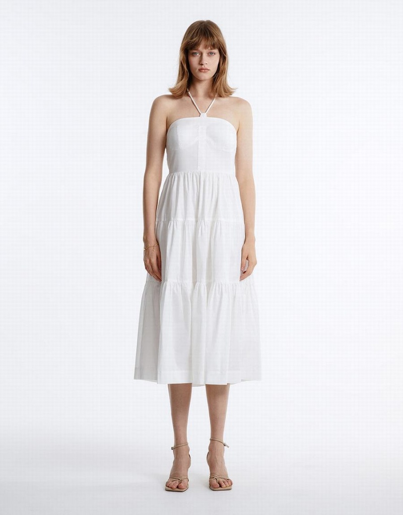 White Women's Urban Revivo Halter Tiered Midi Dress | COT1315KG