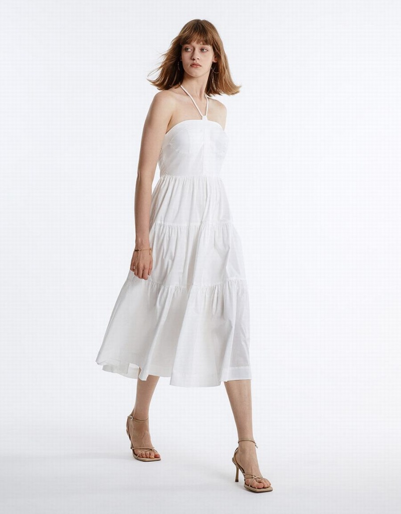 White Women\'s Urban Revivo Halter Tiered Midi Dress | COT1315KG