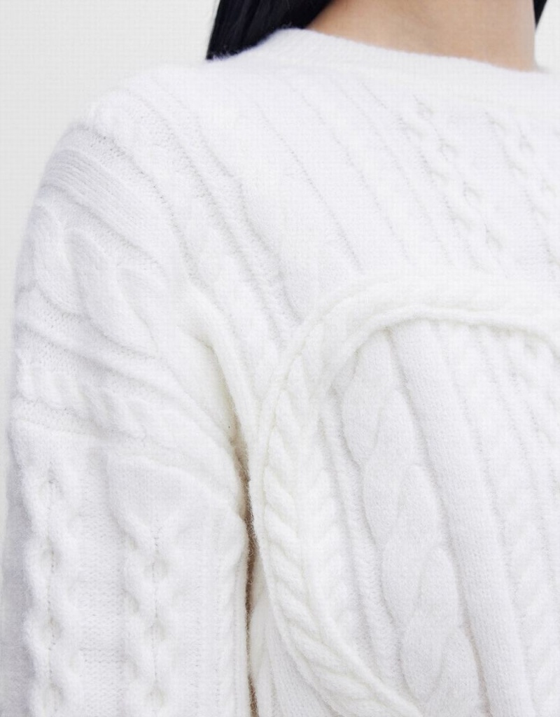 White Women's Urban Revivo Heart Cable Knit Sweaters | FGT1430HP