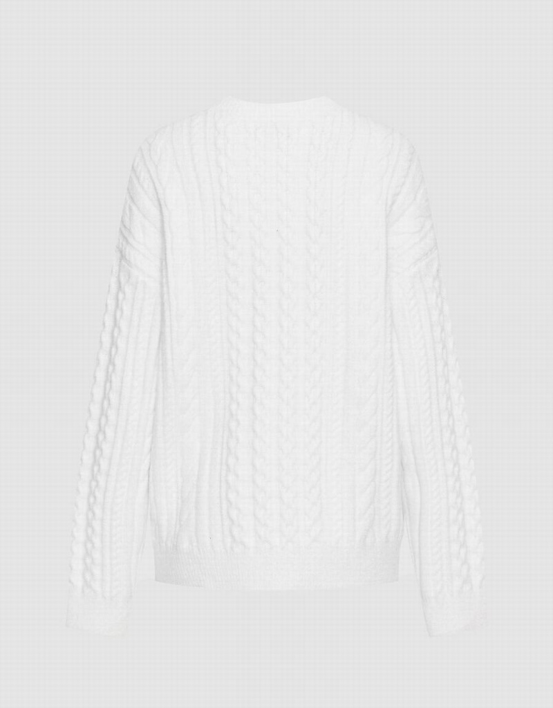 White Women's Urban Revivo Heart Cable Knit Sweaters | FGT1430HP