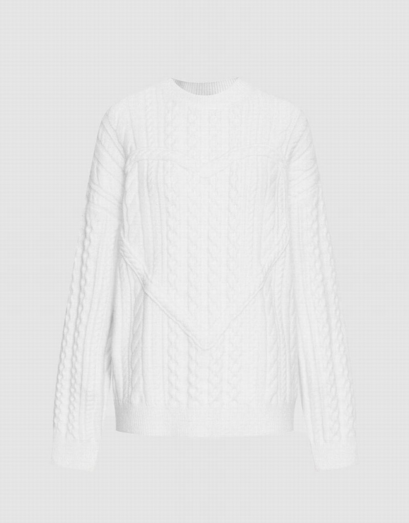 White Women\'s Urban Revivo Heart Cable Knit Sweaters | FGT1430HP