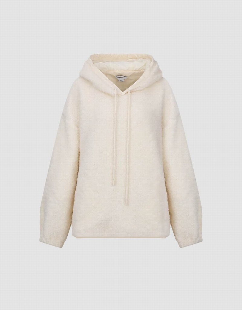 White Women's Urban Revivo Hooded Furry Knitted Jackets | ICC1429MX