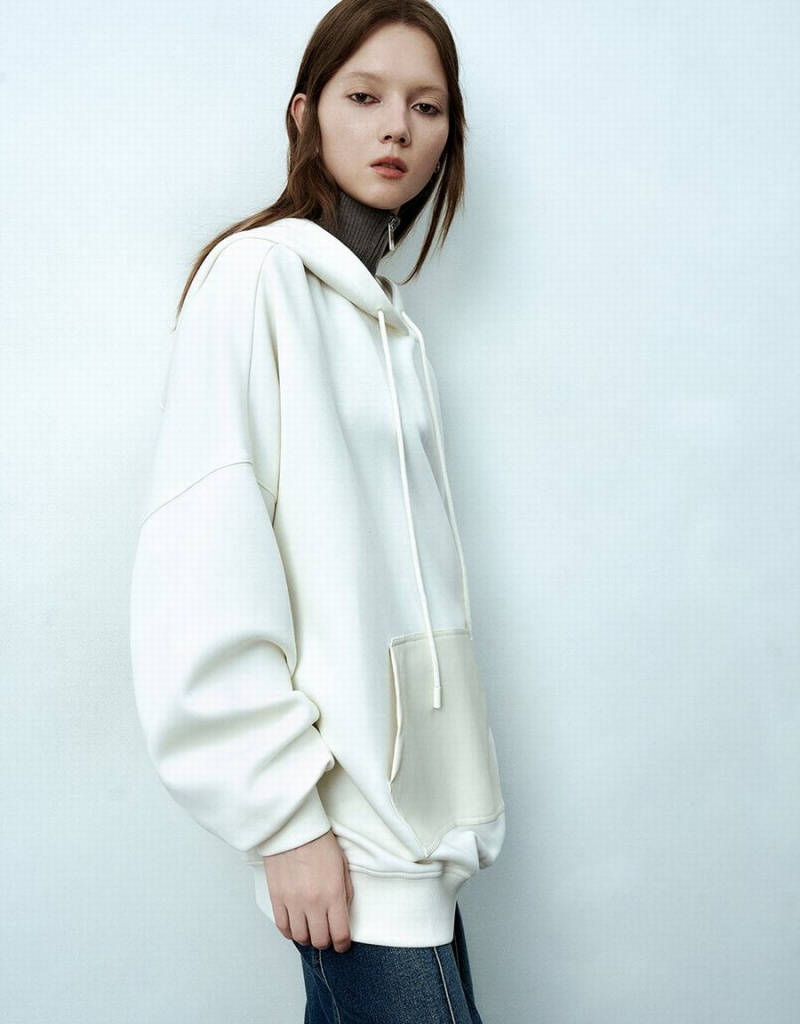 White Women's Urban Revivo Hooded Oversized Sweatshirts | OLG418DF