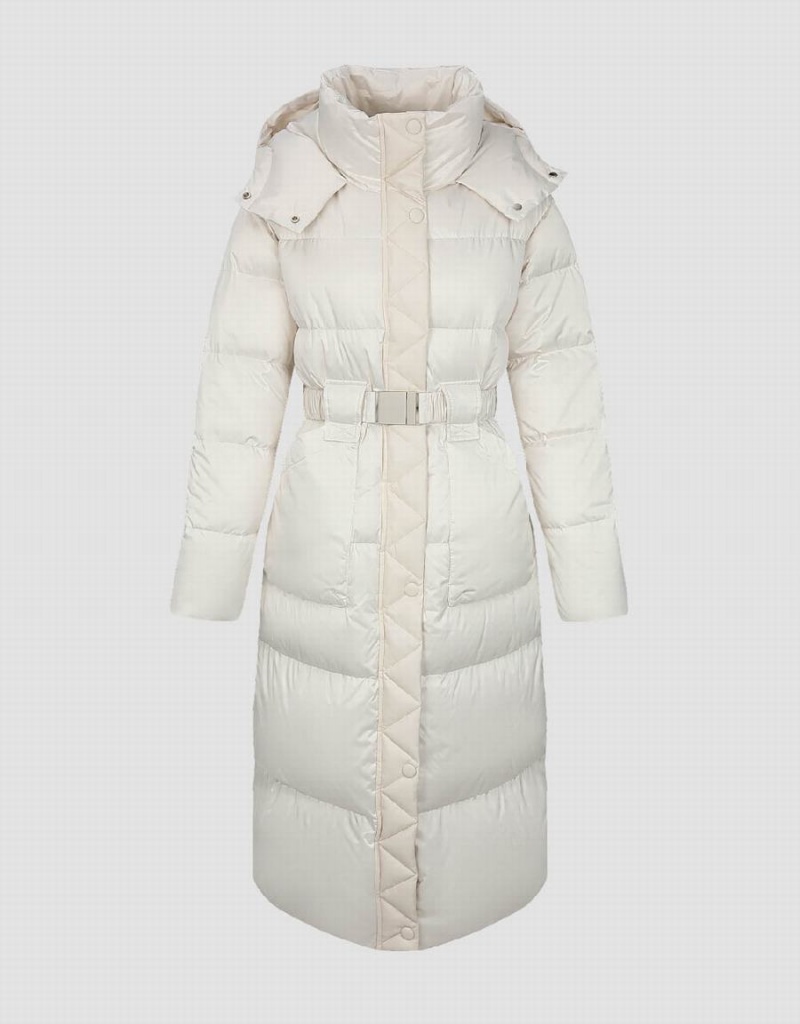 White Women's Urban Revivo Hooded Skater With Belt Down Jackets | MUP5145VI