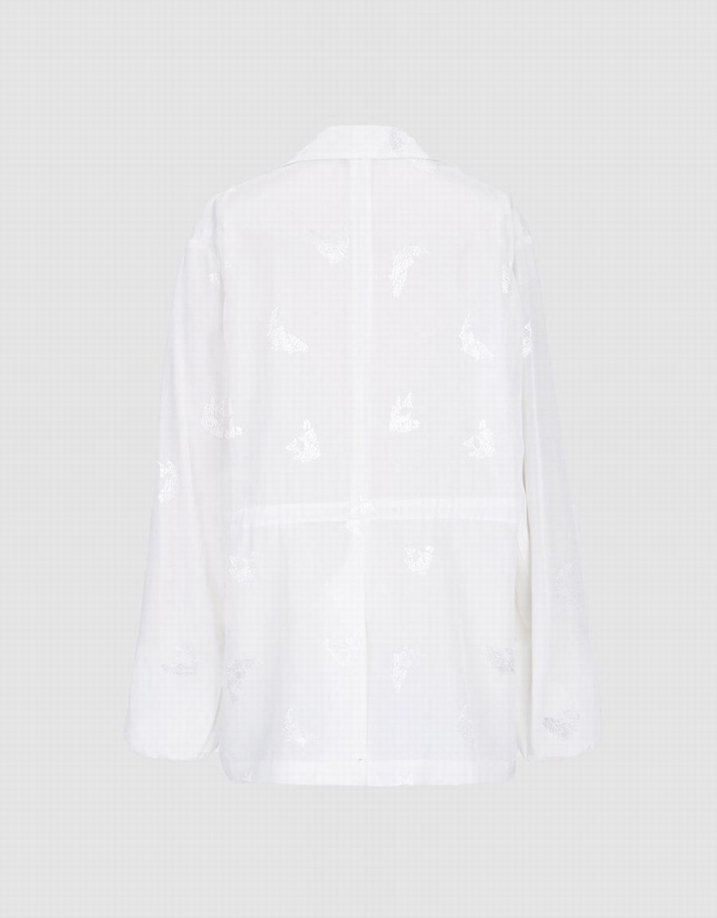 White Women's Urban Revivo Horse Jacquard Single Breasted Blazers | RCT8521HI