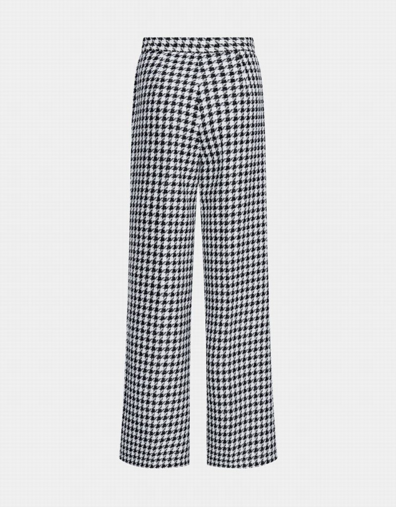 White Women's Urban Revivo Houndstooth Pattern Wide Leg Pants | NIP3931PX