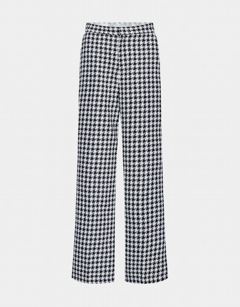 White Women\'s Urban Revivo Houndstooth Pattern Wide Leg Pants | NIP3931PX