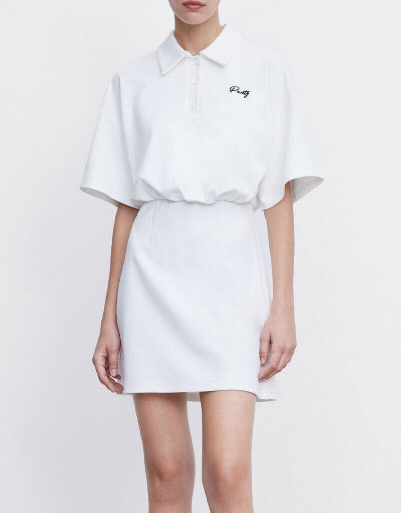 White Women's Urban Revivo Letter Detail Dress | WOO7122LB