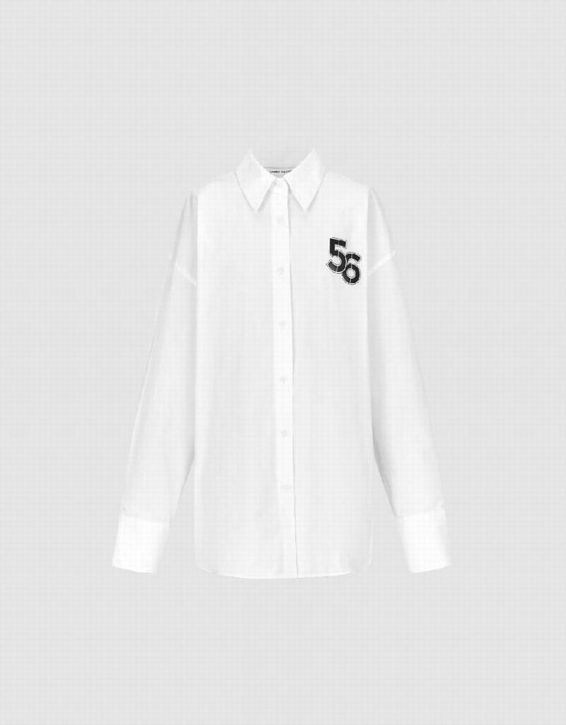 White Women\'s Urban Revivo Letter Printed Lapel Shirts | JUZ5396LC