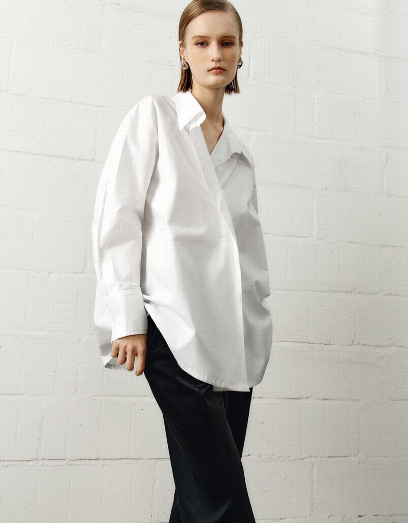 White Women's Urban Revivo Loose Sraight Shirts | NFV873LB