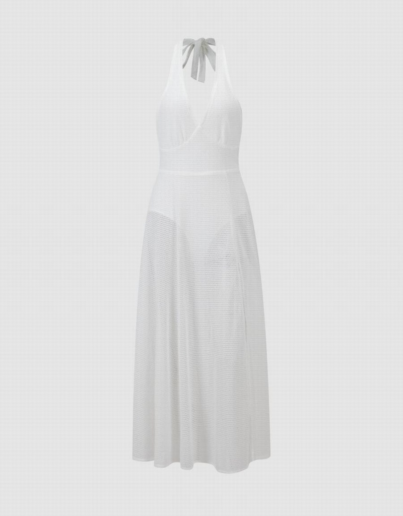 White Women\'s Urban Revivo Maxi Halter Dress | XFY859KQ