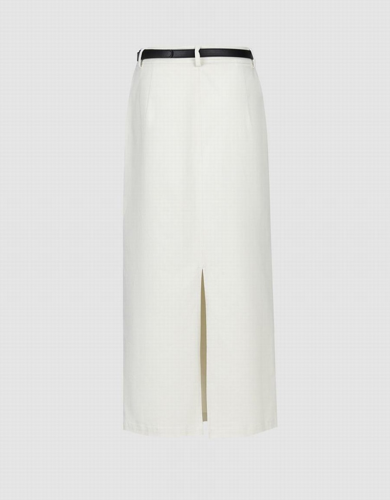 White Women's Urban Revivo Midi Straight Skirts | QFI7161QT