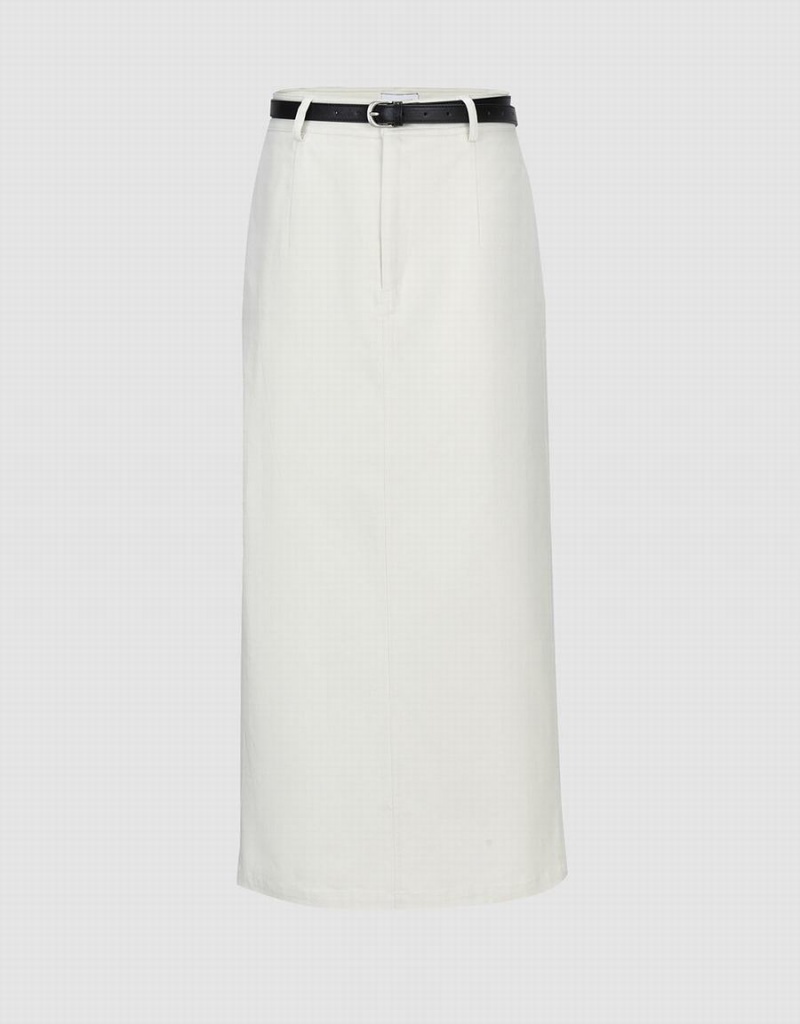 White Women\'s Urban Revivo Midi Straight Skirts | QFI7161QT