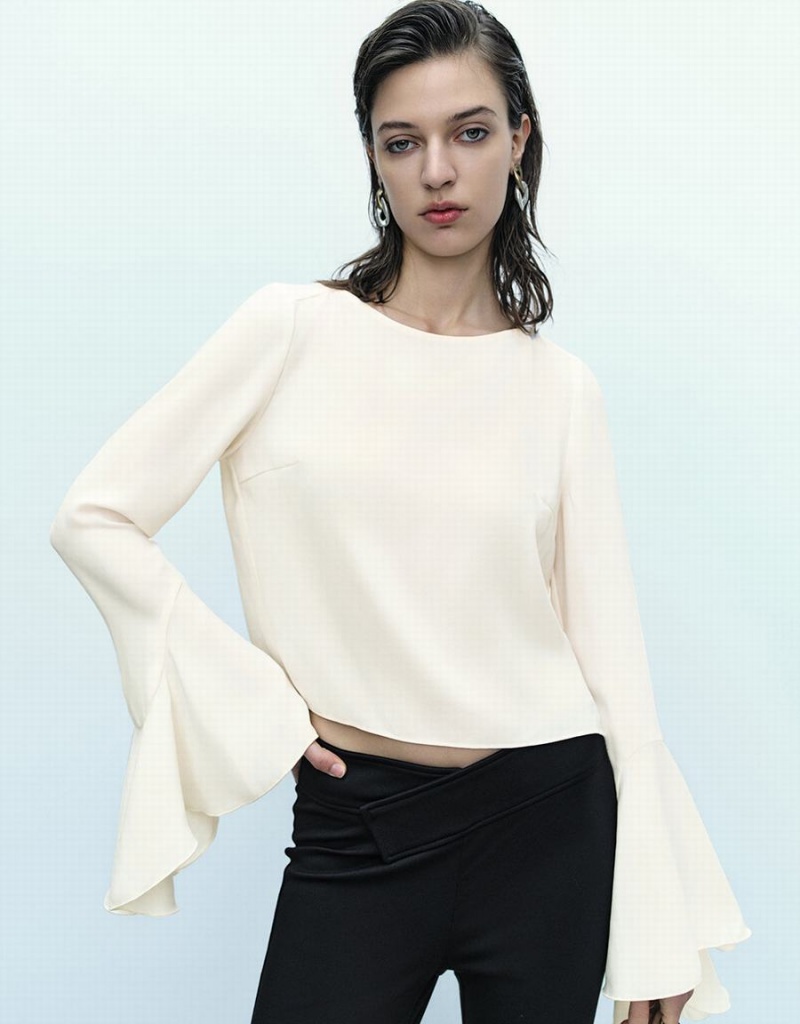 White Women\'s Urban Revivo Off-Shoulder Overhead Blouse | EKB2246QY