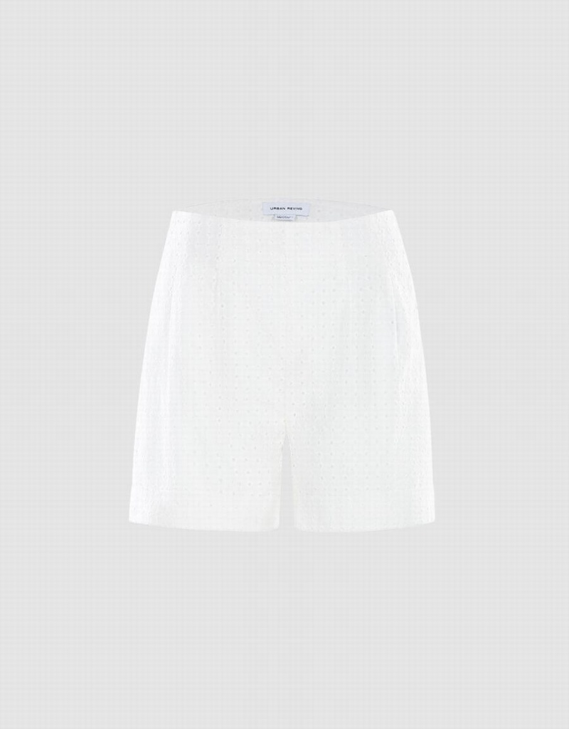 White Women\'s Urban Revivo Plain Eyelet Shorts | CFC2729XS