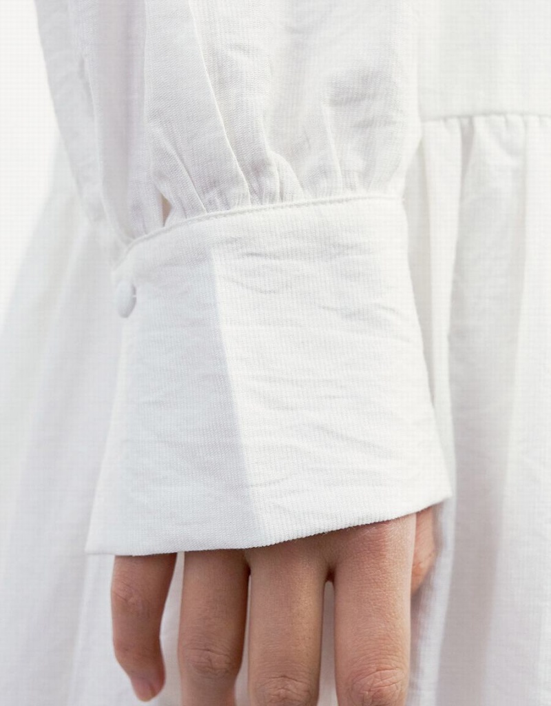 White Women's Urban Revivo Plain Frill Trim Puff Sleeve Dress | GEW479SR