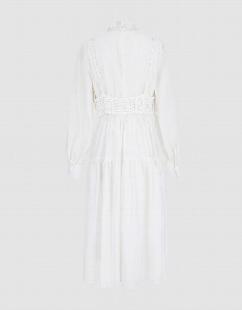 White Women's Urban Revivo Plain Frill Trim Puff Sleeve Dress | GEW479SR