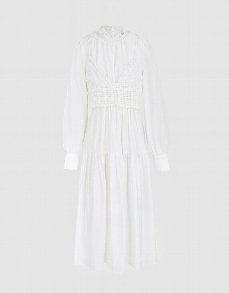 White Women\'s Urban Revivo Plain Frill Trim Puff Sleeve Dress | GEW479SR