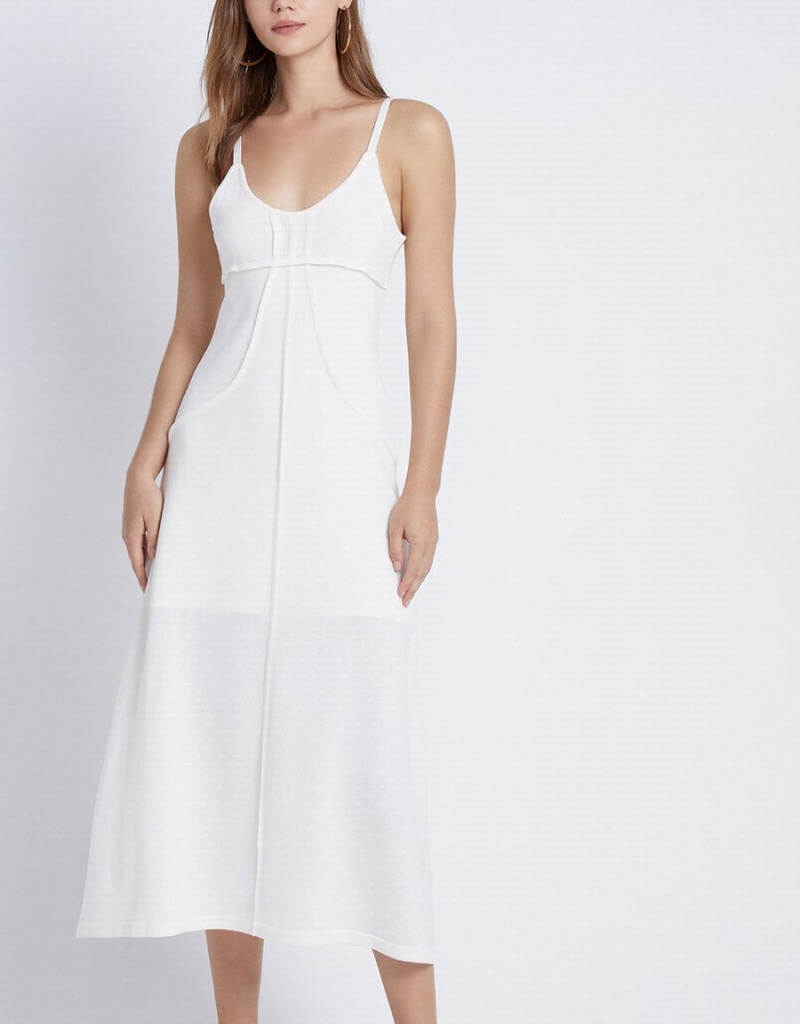 White Women's Urban Revivo Plain Knitted Cami Dress | QYD574EY