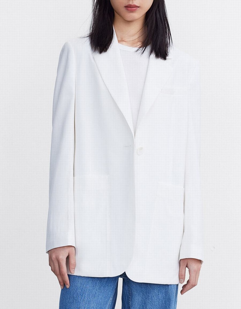 White Women's Urban Revivo Plain Single Breasted Blazers | WPQ9485KK