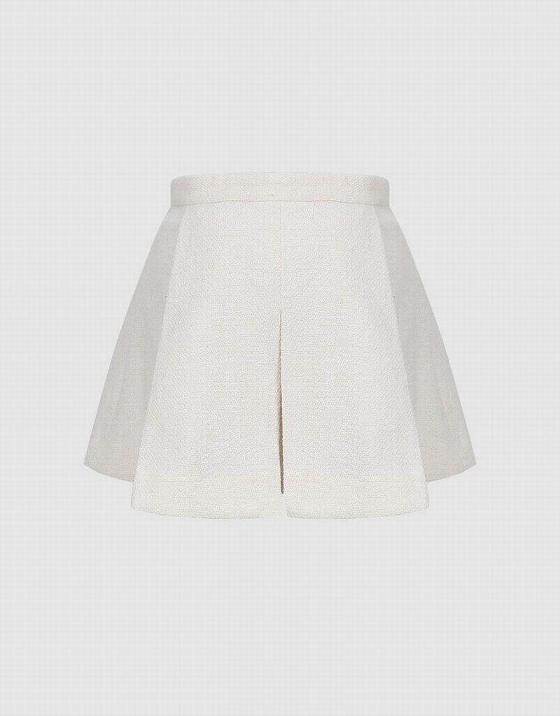 White Women's Urban Revivo Pleated Mini Knitted A-Line Skirts | PZC2352OO