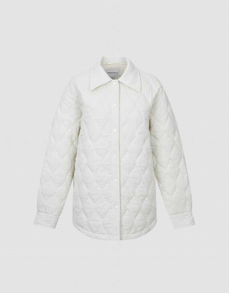 White Women's Urban Revivo Press Buttoned Embossed Padded Coats | IPS10054NX