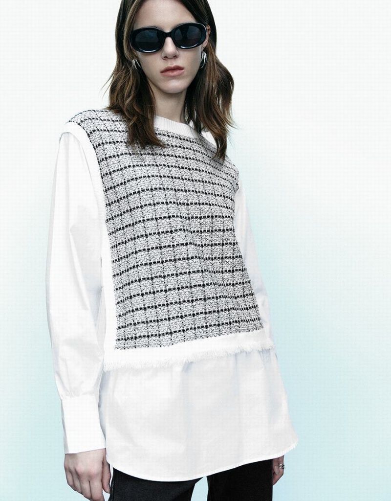 White Women's Urban Revivo Puff Sleeve 2 In 1 Knitted Cardigan | UUR785XX