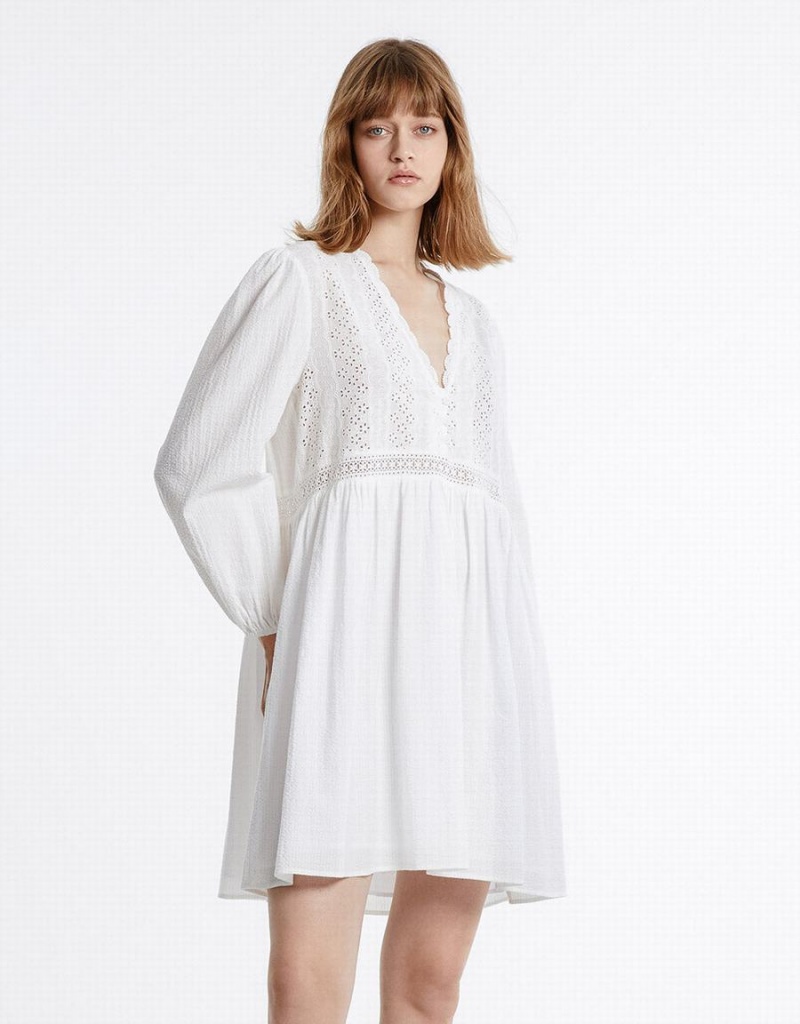 White Women's Urban Revivo Puff Sleeve Mini Dress | GVY4938JI